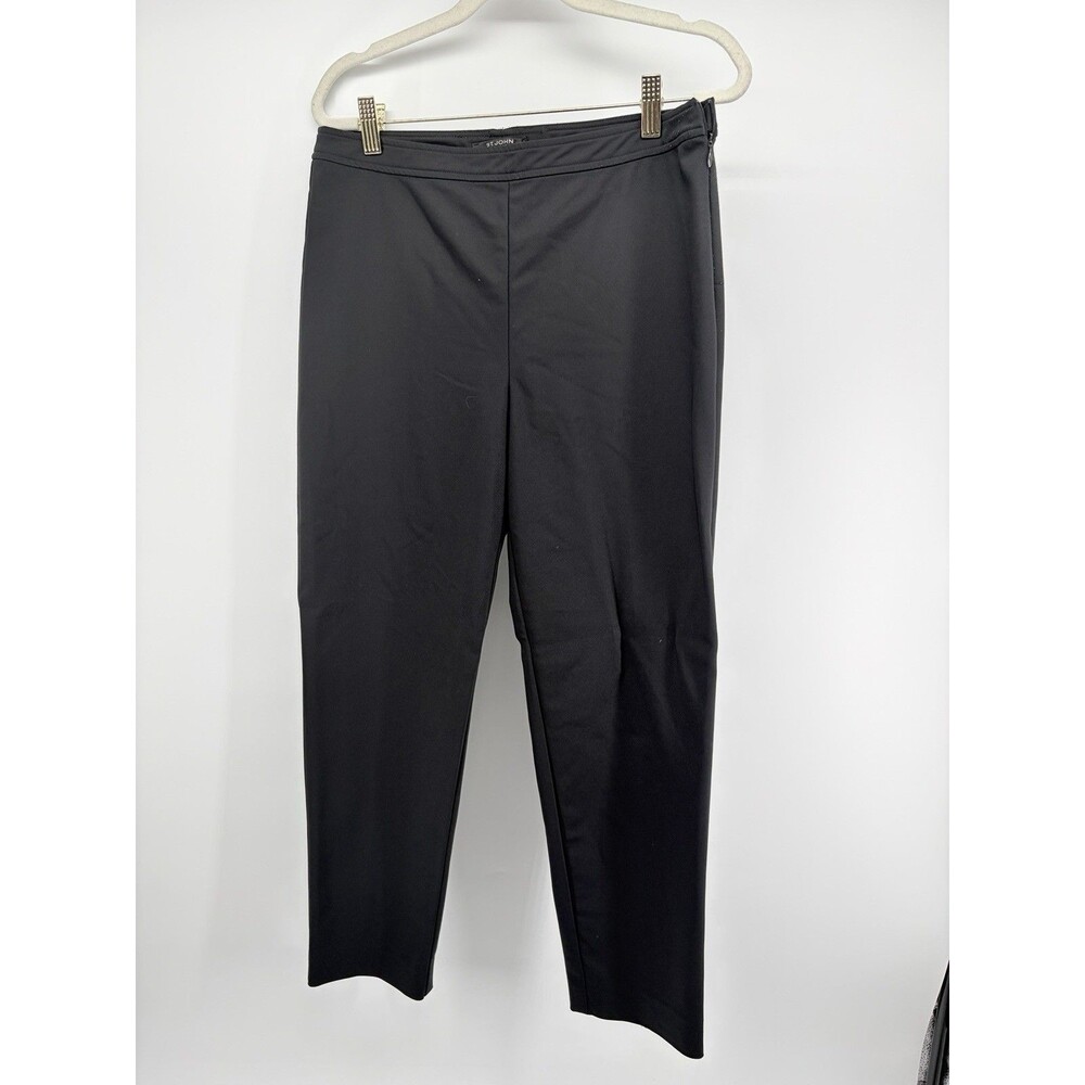 St. John Caviar USA Black Side-Zip Ankle Slit Tailored Pintuck Back Seam Pant 8